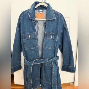H&M Blue Denim Belted Trench Jacket